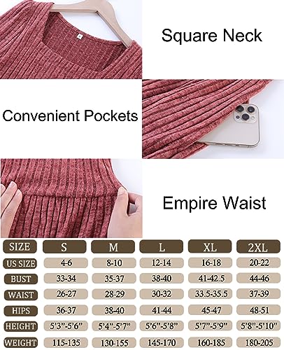 OFEEFAN Casual Dresses for Women Fall Long Sleeve Dress Striped Camrel M