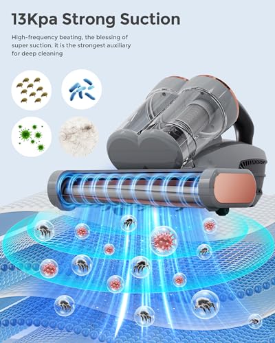JIGOO Bed Vacuum Cleaner with Dust Sensor: 500W 13Kpa Mattress Vacuum Cleaner with UV & Ultrasonic and High Heating,Anti-allergen Powerful Handheld Bed Vacuums for Mattress (S300 Pro, Corded)