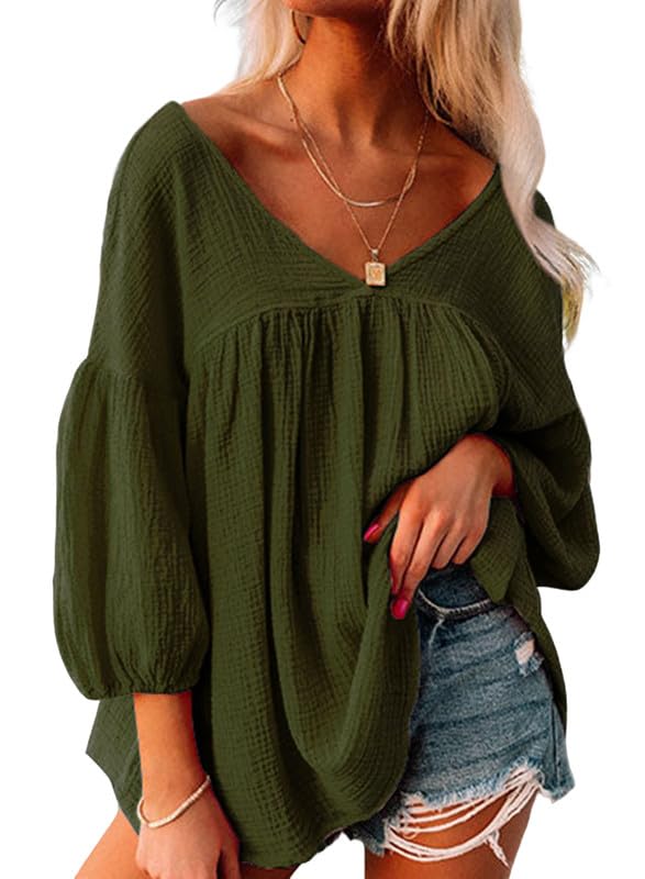 SHEWIN Womens Tops Dressy Casual Loose V Neck Long Sleeve Shirts Oversized Peasant Blouses Trendy Fall Clothes for Women 2024,(US 16-18) XL,White