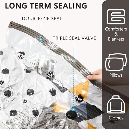 Vacuum Storage Bags 8 Small, Space Saver Bags with Travel Hand Pump, Compression Airtight Sealer Bags for Clothes, Bedding, Pillows, Comforters, Blankets
