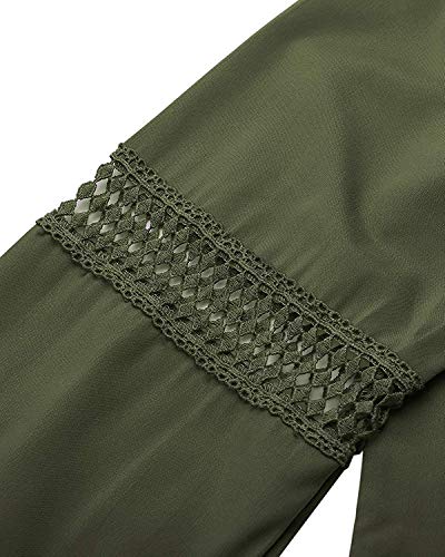 Viracy Womens Fall Tops, Girls Puff Long Sleeve Deep V Neck Blouse Sexy Lace Hallow Out Easy Fit Trendy Classic Shirt A-Line Design Clothes to Wear with Leggings Army Green Small