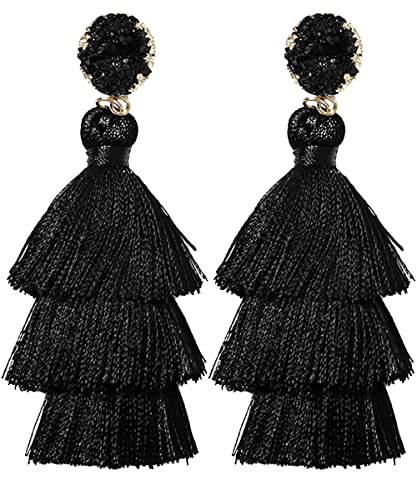 Rave Envy Navy Blue Earrings for Women - Tassel Earrings Bohemian Tiered Tassel Dangle Drop Earrings - Colorful Layered Navy Blue Earrings for Women Teen Girls