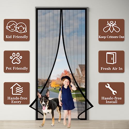 Yotache Magnetic Screen Door Fits Door Size 30 x 80, Screen Size 32" x 81", New Series Full Strip Magnets Reinforced Mesh Door Screen Magnetic Closure for Front Patio Back Door