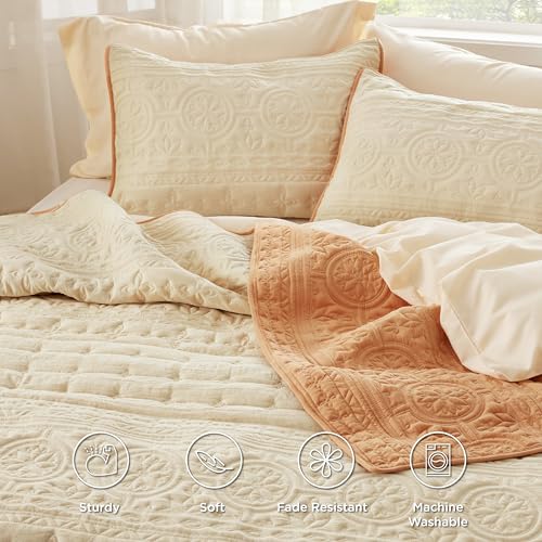 Bedsure King Quilt Bedding Set - Lightweight Summer Quilt Bed Set, Reversible Orange Bedspread Coverlet Celestial for All Seasons (Includes 1 Quilt, 2 Pillow Shams)