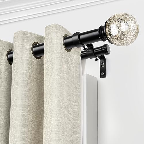 KAMANINA 1 Inch Double Curtain Rods 36 to 72 Inches(3-6 Feet) Black Curtain Rod for Windows, Telescoping Heavy Duty Drapery Rods with Crackle Glass Ends