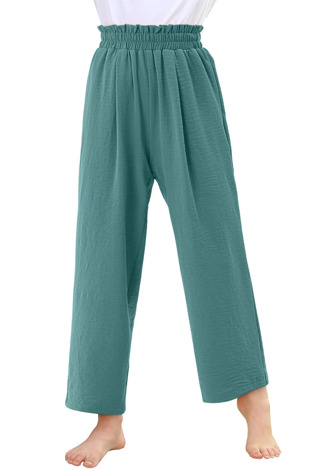 Yoklass Girla Casual Pants Blue Elastic High Waistes Pull On Trousers Cute Wide Leg Pant 4-5 Years