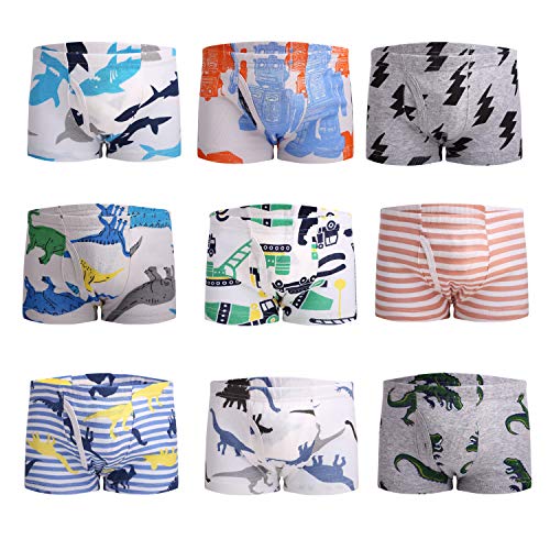 Taxzode Little Boys' Dinosaur Car Boxer Briefs Breathable Comfort Cotton Kids Boys Underwear Panties,9-piece set-2-3T 3-4T 4-5T 5-6years 7-8years 3-4 Years