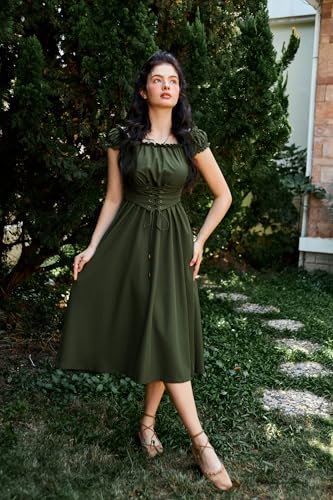 Corset Dress for Women Sleeveless Renaissance Dress Midi Ladies Summer Dresses Army Green S
