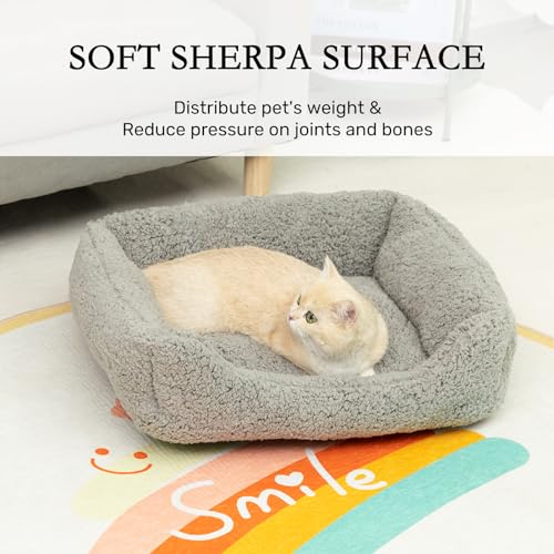 Hollypet Rectangle Pet Bed Sherpa Fleece Dog Bed, Self-Warming Pet Bed for Small-Sized Dogs Cats Sleeping Bag Cushion, Gray