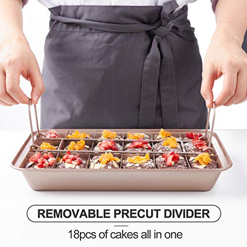 SUJUDE Nonstick Brownie Pan With Dividers and Cutters - Make 18 Pre-Cut Brownies at Once - Perfect Individual Baking Pan With All Edges
