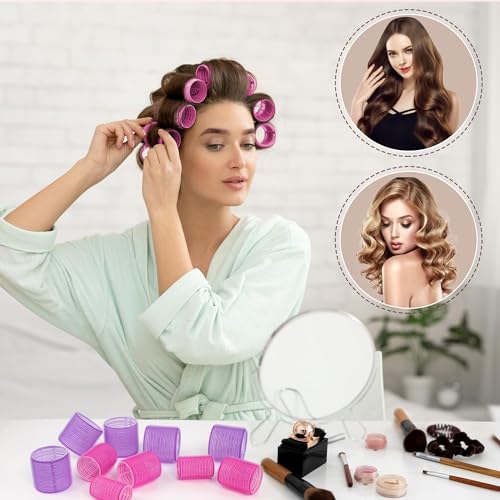 48 Pcs Self Grip Hair Rollers Set with 26 Rollers Hair Curlers & 20 Metal Clips, 3 Sizes Rollers for Blowout Look Long Medium Short Hair Volume, Jumbo Large Medium Hair Rollers DIY Hairstyles