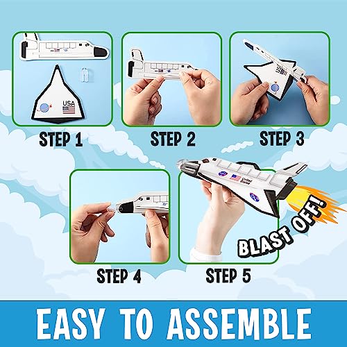 Playbees Space Shuttle Gliders - 24 Pack - Space Themed Party Favors & Birthday Supplies - Mini Ship Toys, Outer Space Decorations, Crafts, Games, Astronaut Shuttle Science Kits & Crafts for Kids
