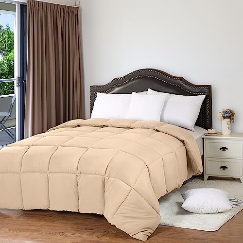 Utopia Bedding All Season 250 GSM Comforter - Plush Siliconized Fiberfill Comforters - Box Stitched (Beige, Queen)