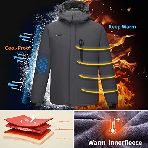 Kugnala Men's Winter Skiing Jacket Waterproof Warm Snow Fleece Lining Coat Mountain Windbreaker Hooded Windproof Rain Jacket Blue S