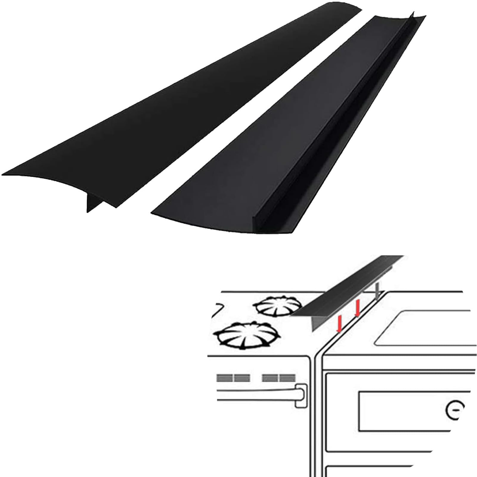 SEVCHY Silicone Stove Gap Covers (2 pack), Oven Gap Filler, Heat Resistant Stove Gap Filler, Seal Gap between Stovetop and Counter, Easy Clean (21 inch, Black)