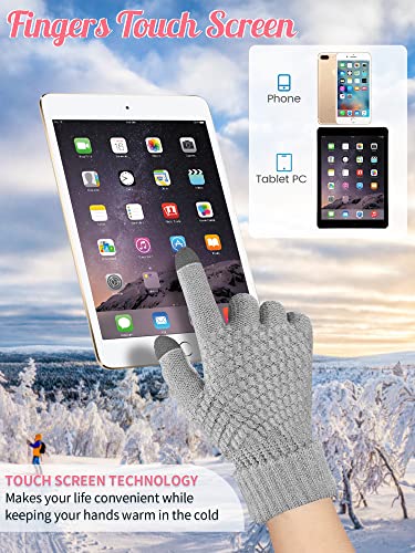 6 Pcs Women Winter Beanie Hat Gloves Set 3 Pcs Warm Knitted Hats and 3 Pairs Touchscreen Gloves Women Lady Cold Winter Gifts(Black, Gray, White)