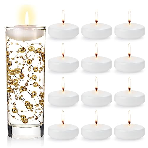Floating Candles 3 Inch Unscented Dripless Wax 13-15Hours Burning, 12 Pack Wedding Party Candles,for Centerpieces Suitable for Cylindrical Vases,Swimming Pool,Restaurant Decoration(White)