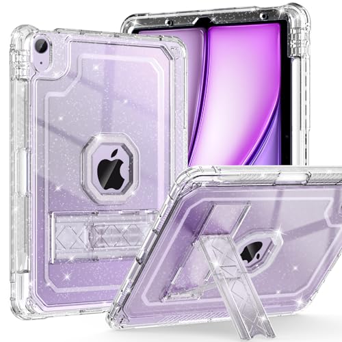ZoneFoker for iPad Air 11 Inch Case 6th/5th/4th Generation M2 11-inch 2024/2022/2020 Case, Clear Glitter Slim Cover for Kids with Pencil Holder Heavy Duty Shockproof Protective Case with Kickstand