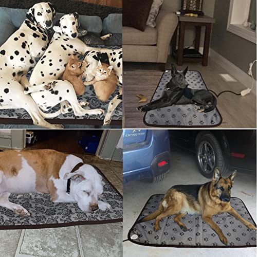 Dog Heating Pad Heated Dog Bed,Large Heated Cat Bed,Electric Warming Pad for Dog House,Heating Pad for Small Medium Animal Puppy,34"x21" (with Timer, Paw Print)