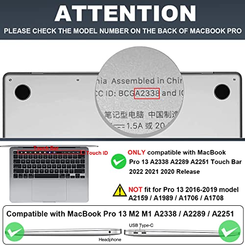 LCMOCICO for 2022 Macbook Pro 13 inch Case M2 2021 2020 Release M1 A2338 A2289 A2251 Touch Bar & Touch ID, Glitter Transparent Hard Shell Case Keyboard Skin Screen Protector Webcam Cover Brush