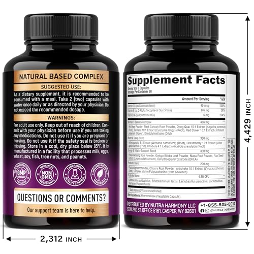 Menopause Supplements for Women - Dong Quai, Black Cohosh, Pre & Probiotics - Sweats & Hot Flashes Relief - Digestion, Sleep & Mood Support - 25-in-1 Perimenopause Complex - Made in USA - 60 Capsules