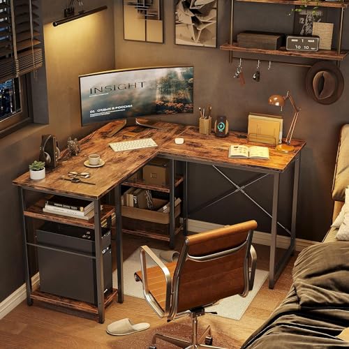 Bestier L Shaped Desk with Shelves 86 Inch Reversible Corner Computer Desk or 2 Person Long Table for Home Office Large Gaming Writing Storage Workstation P2 Board with 3 Cable Holes, Black