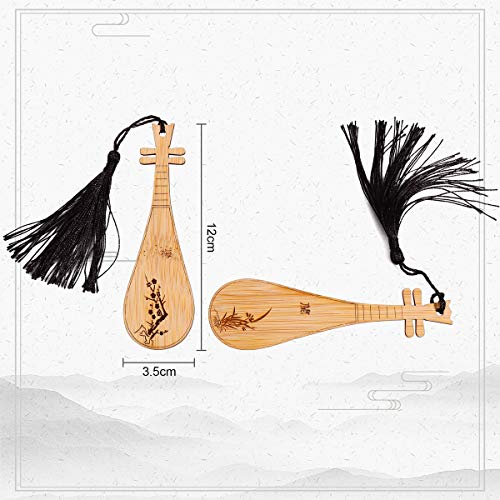 Gdpaddy Handmade Natural Bamboo Bookmark with Beautiful Tassels,Vintage Style Bookmark is A Unique Gift for Teachers, Students, Men and Women - 4Pcs (Guqin)