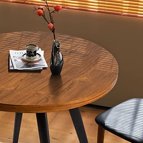 31.5" Round Mid-Century Modern Dining Table, Seats 2-4, 1.4" Thick Wood Grain Top for Dining Room, Living Room, Small Spaces (Brown)