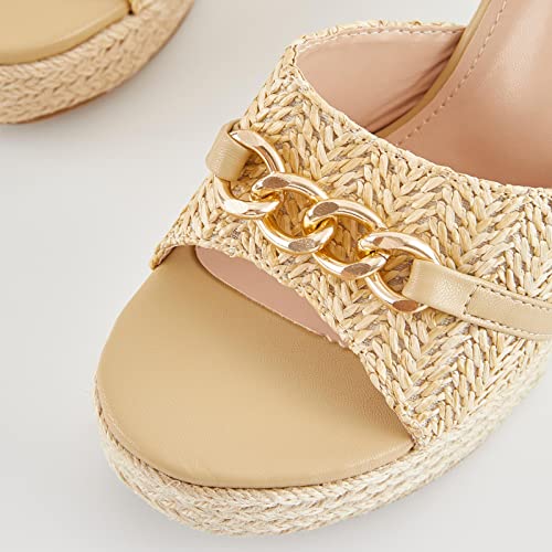 Womens Espadrille Wedge Sandals Chain Wedge Heel Platform Backless Slip On Slides Fashion Open Toe Casual Shoes 6.5