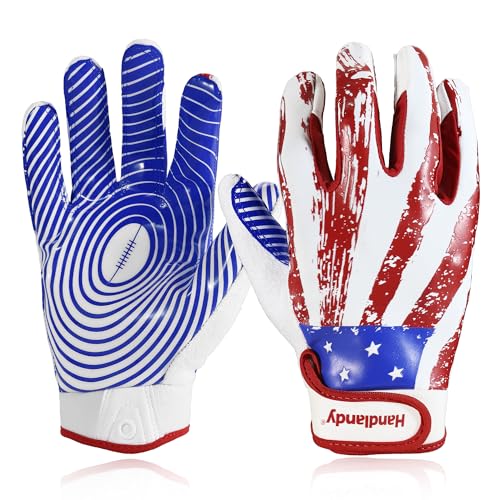 HANDLANDY Youth Football Gloves for Boys Girls, Sticky Wide Receiver Gloves for Kids, Junior Flag Football Gloves (Blue, Youth XS)