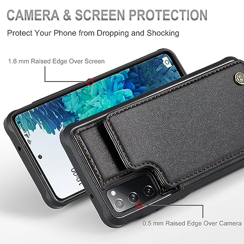 Vinich for Samsung Galaxy S20 FE Wallet Case with Card Holder, RFID Blocking Credit Slots Kickstand Shockproof Phone Cover for Women Men, Black