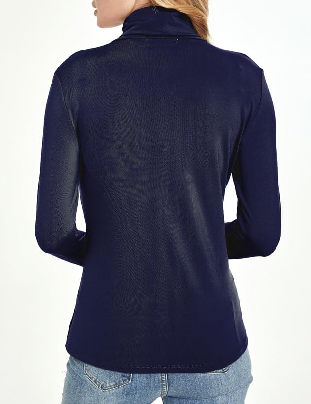 SSLR-2 Pack Thermal-Shirts for-Women-Turtleneck Long Sleeve Tops Fleece Lined Winter Slim Fitted Mock Neck Base Layer(Medium, Full Black)