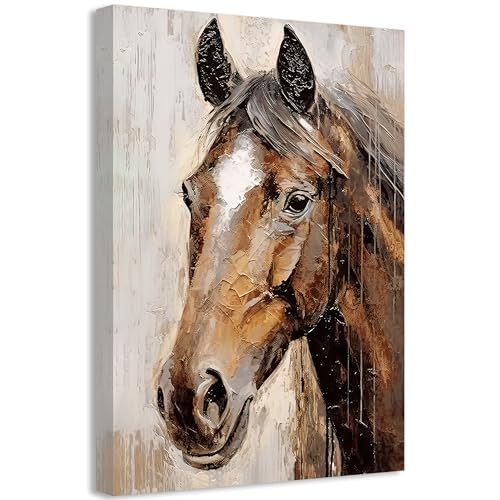QIXIANG Horse Picture Wall Art Large Brown Horse Canvas Painting Prints Farmhouse Artwork for Living Room Office Bedroom Framed (12.00" x 18.00", Brown Horse)
