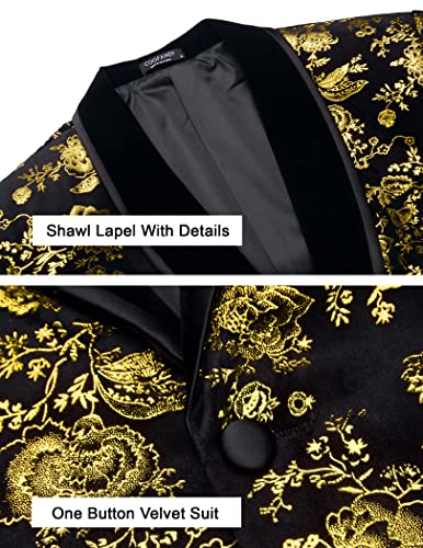 COOFANDY Mens Floral Tuxedo Jacket Velvet Blazer Jacket Dinner Prom Suit Regular Fit White