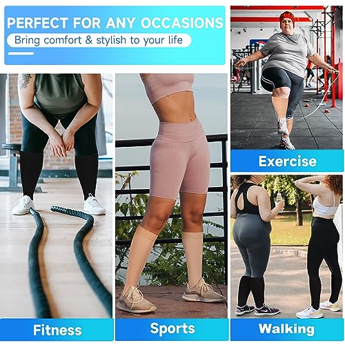 JYUOZI Plus Size Compression Socks for Women Men, Extra Large Wide Calf Compression Socks 20-30 mmHg Compression Socks