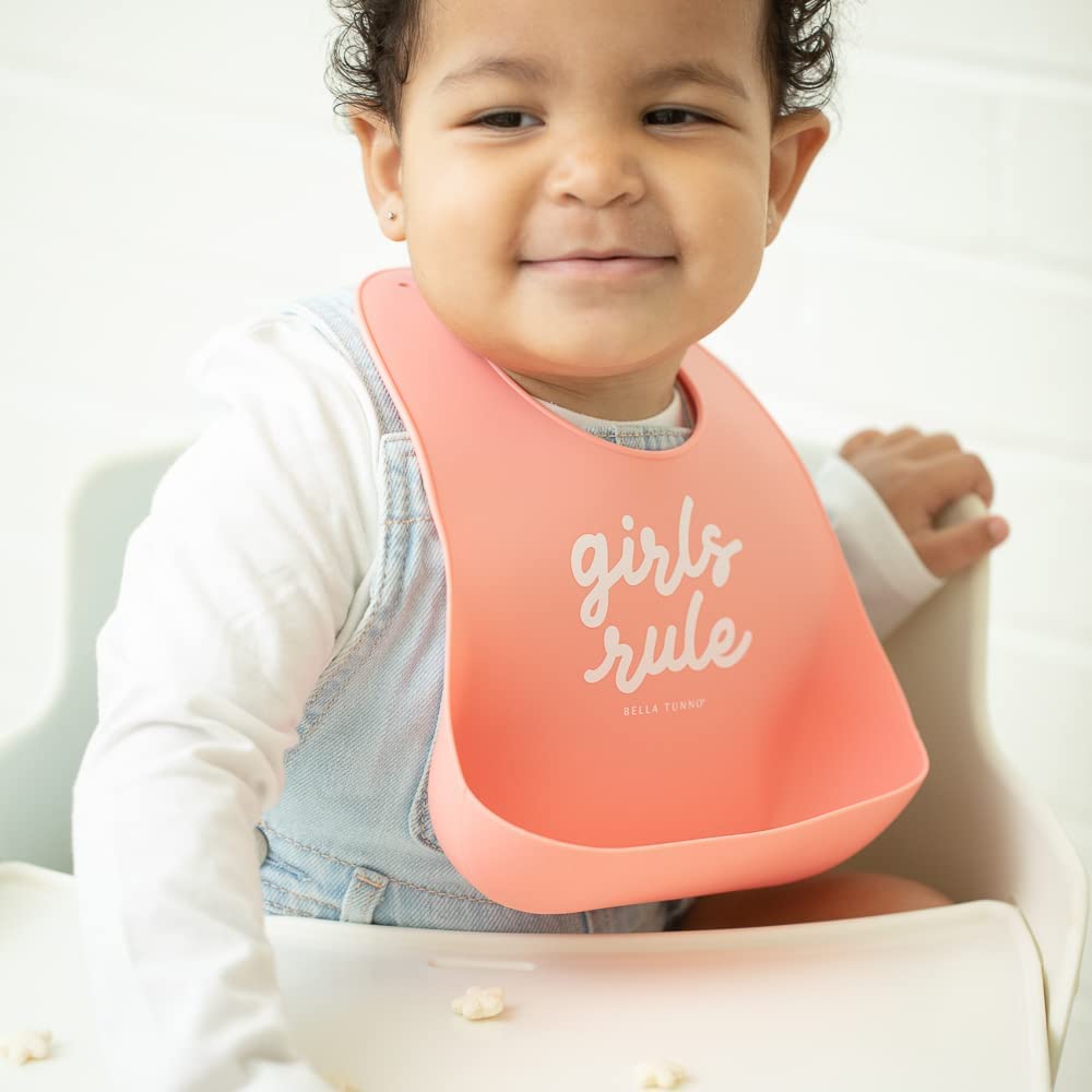 BELLA TUNNO Girl’s Wonder Bib – Silicone Baby Bib for Girls with Adjustable Neck, Non-toxic & BPA Free Soft Silicone Bib, Durable, Waterproof, Easy to Clean, Girls Rule