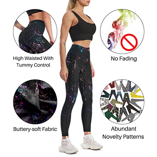 Cerburny High Waisted Exercise Yoga Pants with Pockets Workout Leggings for Women Running Pink Leopard Star Pants