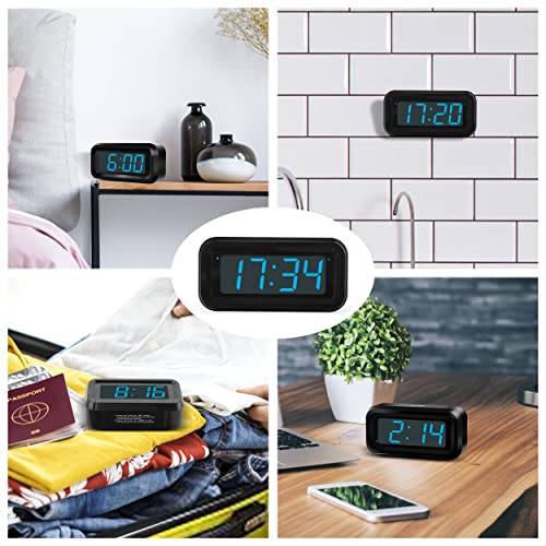 KWANWA Alarm Clock, Digital Clock, Constantly 1.2'' LED Blue Digits Display, Battery Powered, Snooze, Small Wall Clock, Desk Clock, Clock for Bedroom, Alarm Clock for Heavy Sleepers