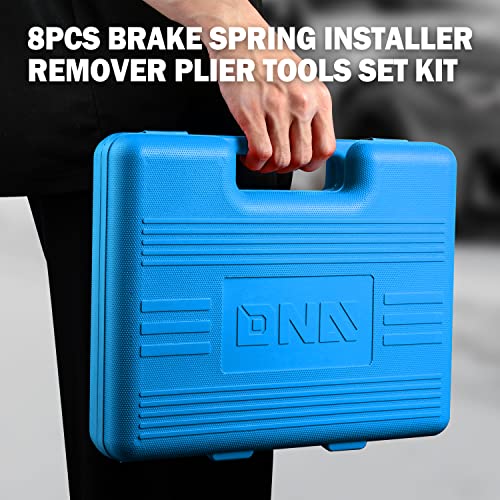 DNA MOTORING TOOLS-00244 8-Pcs Brake Service Kit, Brake Spring Installer Remover Plier Tools Set with Carrying Case,Blue