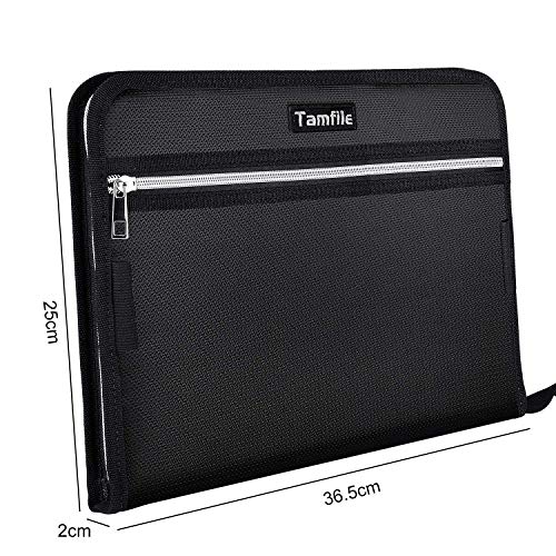 Tamfile Fireproof Accordion File Organizer with Handle, 13 Pocket Expanding File Folder with Zipper & Labels, File Folder with Multi-Pockets Paper Organizer Folder for Letter A4 Files, Blue