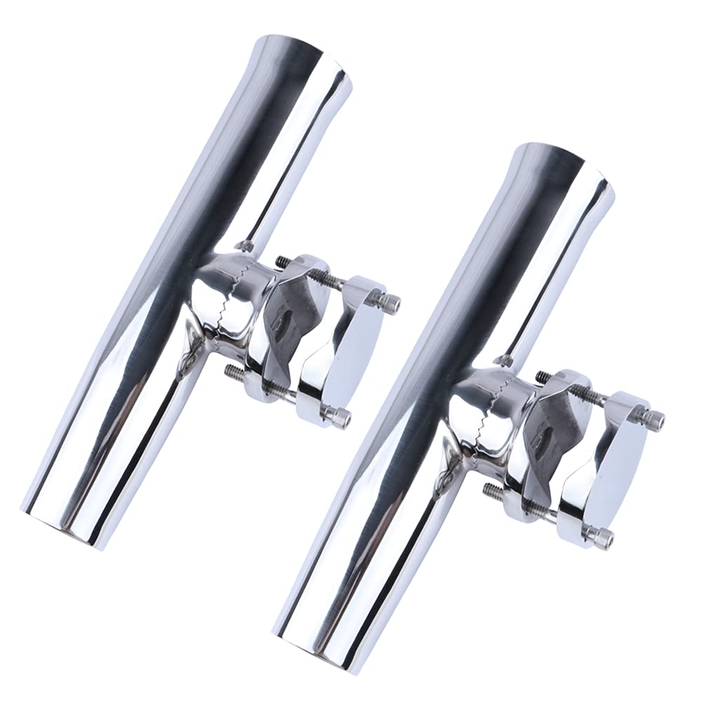 Marinebaby (2X) 316 Stainless Tournament Style Boat Fishing Holder Clamp on Fishing Rod Holder for Boat 1-1/4" to 2" Rail Gimbal Pin at Bottom