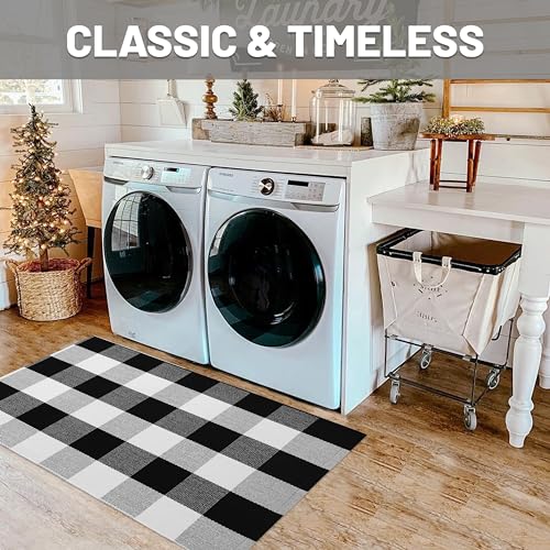 IOHOUZE Buffalo Plaid Checkered Rug -24" x36“ Front Door Mats, Washable Rug for Front Porch Decor, Spring Summer Welcome Mats Outdoor, Black White Rug for Farmhouse/Entryway/Home Entrance