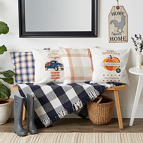 DII Decorative Square Throw Pillow Cushion Cover Set, Hidden Zipper, Cotton & Machine Washable, 18x18, Lemon Bliss, 4 Piece