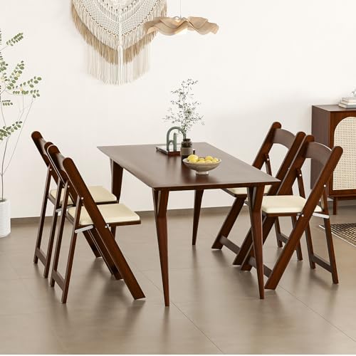 VINGLI Wooden Folding Chairs with Cushion, Comfortable, Portable and Durable Foldable Seating for Indoor & Outdoor Events, Banquet, Party, Dinning, Wedding, Craft, Walnut Brown, 1 Pack