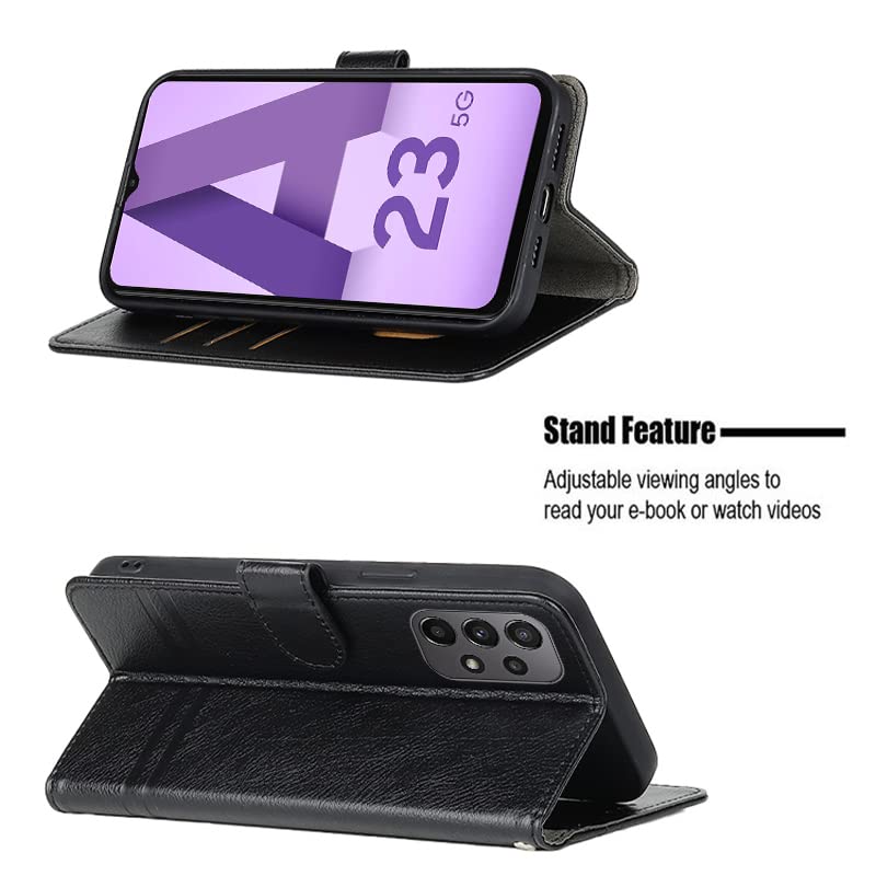 Mavis's Diary Compatible with Samsung Galaxy A23 5G Case Wallet for Men Women, Luxury PU Leather Folio Cover Shockproof Bumper Magnetic Flip Folding Book Case with Card Holder Kickstand (Black)
