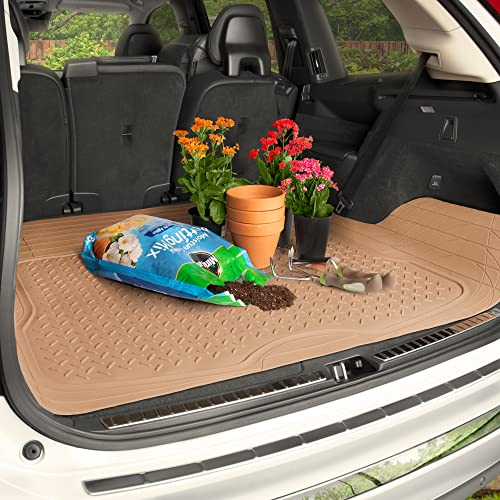 BDK Heavy Duty Rubber Cargo Mat Liner - All-Weather Trunk Protection, Trim-to-Fit Design for Cars, SUVs, Vans & Trucks - Non-Slip, Waterproof, Durable Cargo Floor Liner - 46" x 56.75" x 0.25" - Beige