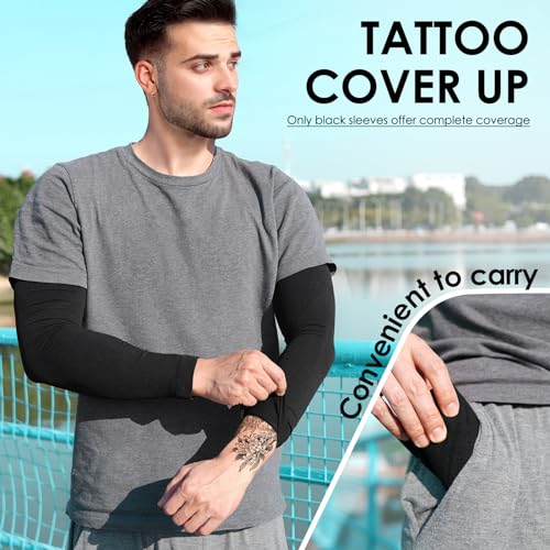 RHsia 4 Pairs UV Sun Protection Arm Sleeves for Men Women, Compression Cooling Sun Sleeves - Sports - Workouts - Tattoo Cover Up - UPF 50