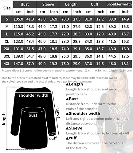 Higustar Mexican Shirts for Women Embroidered Tops Bohemian Peasant Blouse Plus Size Tunic Fiesta Cotton Clothes White