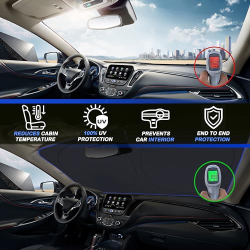 MORNYRAY Car Windshield Sun Shade,Reflector Sunshade Offers Ultimate Protection for Car Interior,Cool Reflective Sun Blocker,Foldable Car Interior Accessories (Black, for Tesla Model 3/Y)