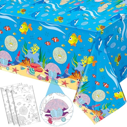 Remagr 3 Pieces Giant Ocean Coloring Poster Ocean Animals Coloring Paper Tablecloth Under The Sea Coloring Poster Table Cover for Classroom Birthday Activity Party Supplies, 54 x 108 Inches